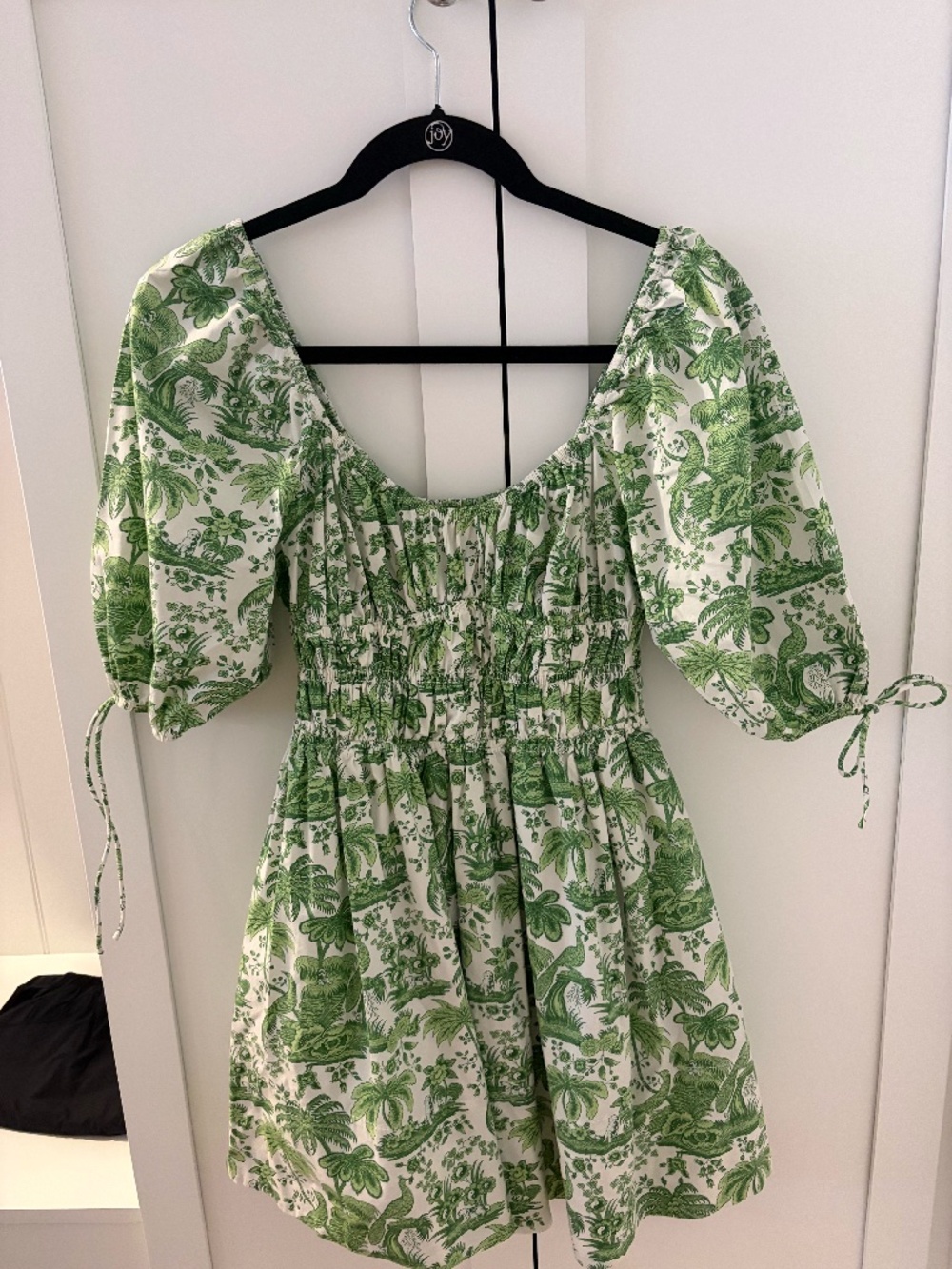 STAUD Faye Puff-sleeve Cotton Poplin Mini Dress In Clover Toile